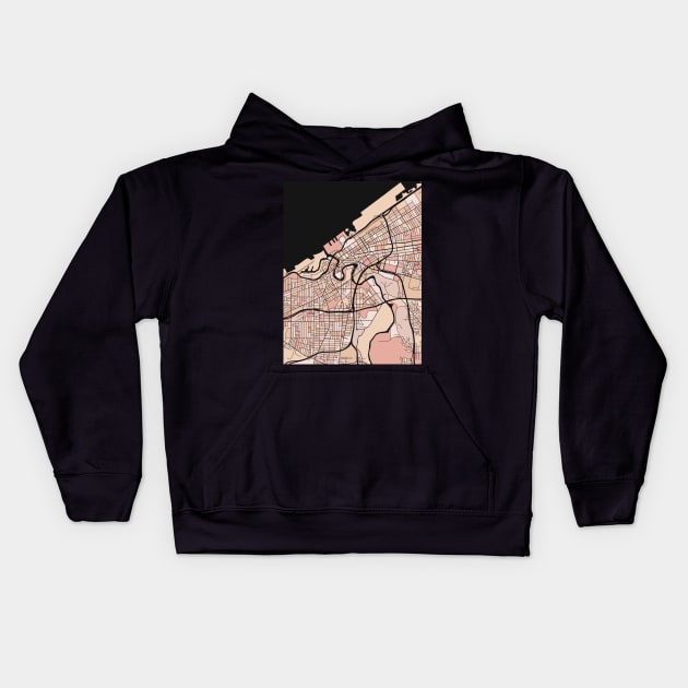 Cleveland Map Pattern in Soft Pink Pastels Kids Hoodie by PatternMaps